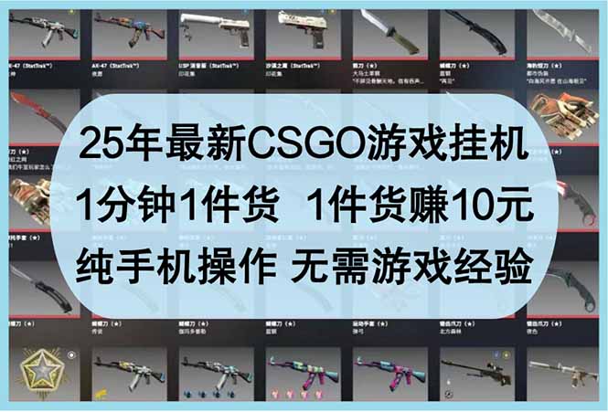 25年最新CSGO游戏挂机，1分钟1件货，1件货赚10元 纯手机操作 无需游戏经验-一起创业