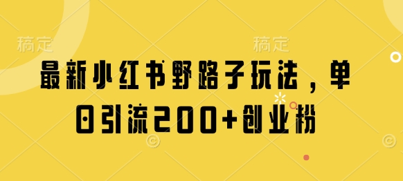 最新小红书野路子玩法，单日引流200+创业粉-一起创业