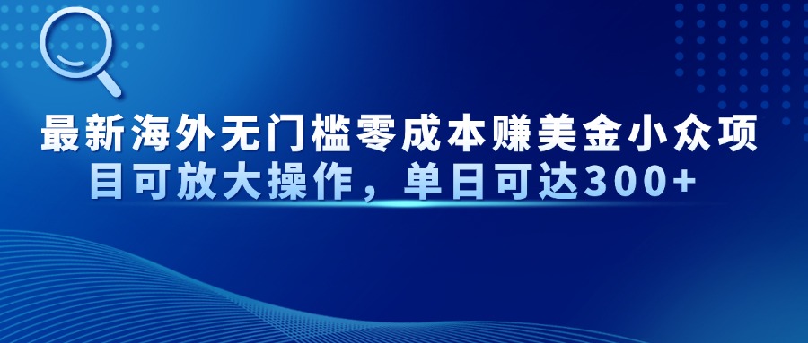 最新海外无门槛零成本赚美金小众项目可放大操作，单日可达300+-一起创业