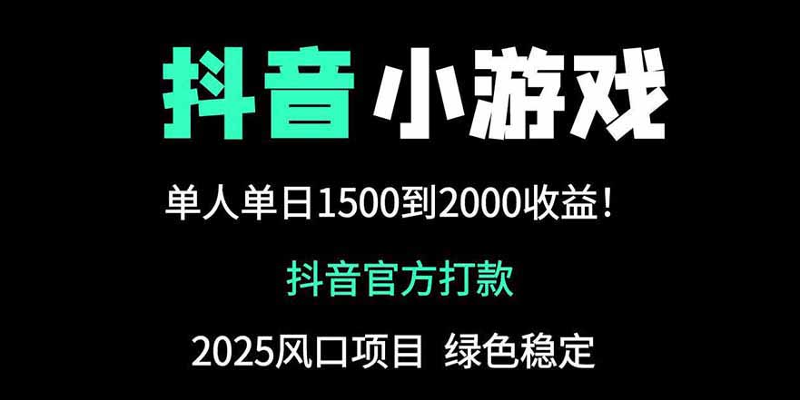 抖音官方小游戏2025全网最新玩法，暴利赚钱项目，单机日入2000+-一起创业