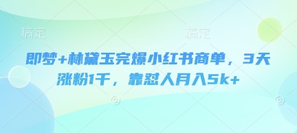 即梦+林黛玉完爆小红书商单，3天涨粉1千，靠怼人月入5k+-一起创业