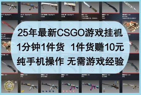 25年最新CSGO游戏挂G，1分钟1件货，1件货挣10元，纯手机操作，无需游戏经验【揭秘】-一起创业