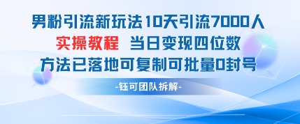 男粉引流新玩法10天引流7000人当日变现四位数可复制可批量0封号-一起创业
