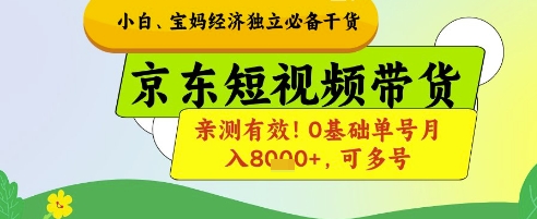 小白宝妈经济独立必备干货，京东短视频带货，亲测有效!0基础单号月入8k+，可多号【揭秘】-一起创业