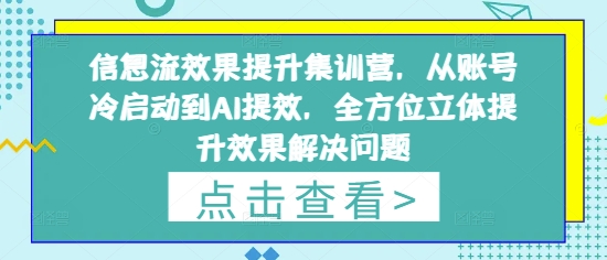 信息流效果提升集训营，从账号冷启动到AI提效，全方位立体提升效果解决问题-一起创业