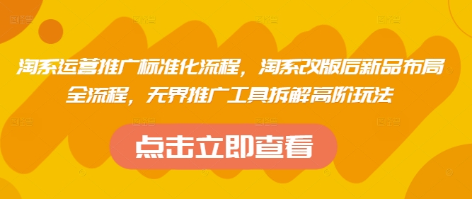 淘系运营推广标准化流程，​淘系改版后新品布局全流程，无界推广工具拆解高阶玩法-一起创业