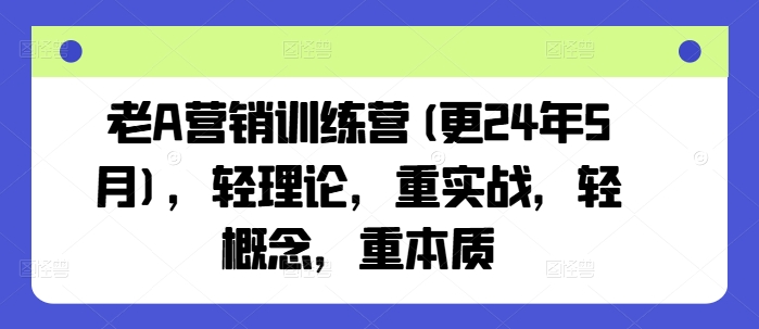 老A营销训练营(更25年4月)，轻理论，重实战，轻概念，重本质-一起创业