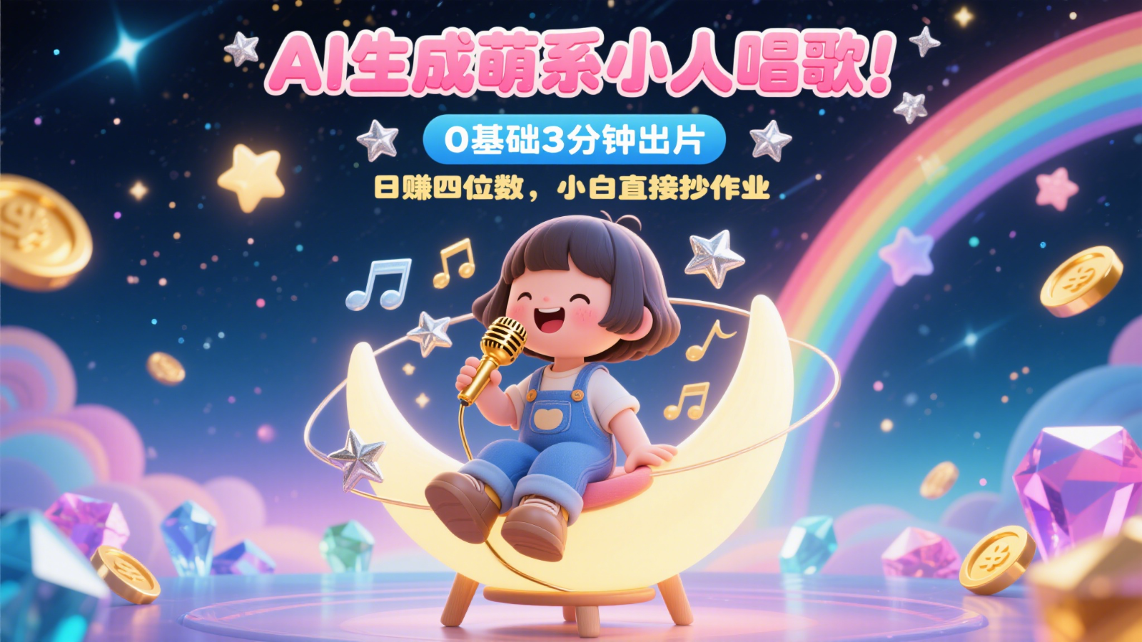 AI生成萌系小人唱歌！0基础3分钟出片，28个作品涨粉9万，日赚四位数，小白直接抄作业-一起创业