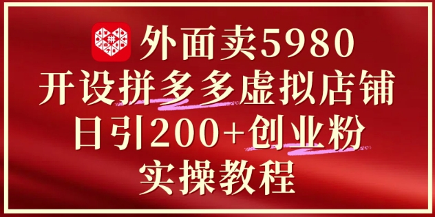 外面卖5980开设拼多多虚拟店铺：单日引流200+创业付费粉实战教程-一起创业