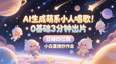 AI生成萌系小人唱歌，0基础3分钟出片，28个作品涨粉8.9W，单条最高19W赞，日入四位数，小白直接抄作业-一起创业