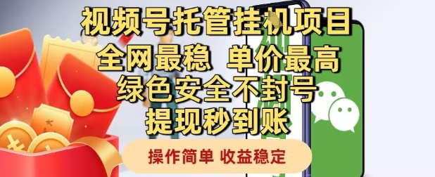 视频号托管挂G项目全网最稳，单价最高，绿色安全不封号提现秒到账，操作简单，收益稳定【揭秘】-一起创业