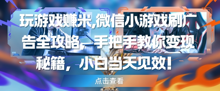 玩游戏挣米，微信小游戏刷广告全攻略，手把手教你变现秘籍，小白当天见效-一起创业