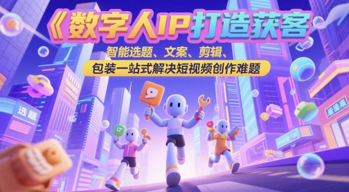 数字人IP打造获客变现实操课，智能选题、文案、剪辑、包装一站式解决短视频创作难题-一起创业
