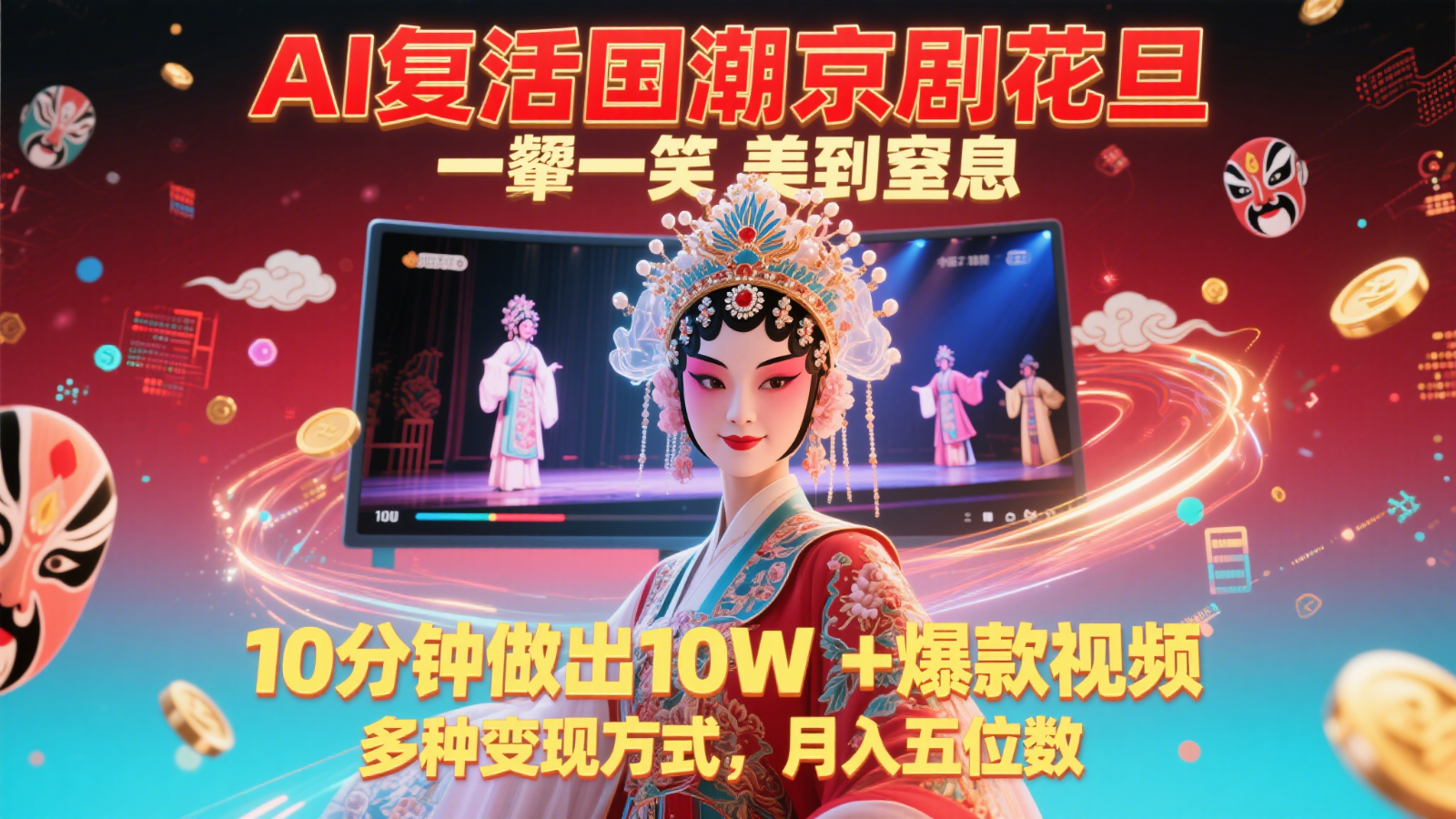 AI复活国潮京剧花旦，一颦一笑美到窒息，10分钟做出10W+爆款视频，多种变现方式-一起创业