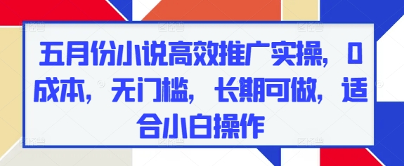 五月份小说高效推广实操，0成本，无门槛，长期可做，适合小白操作-一起创业