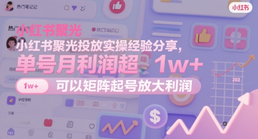 小红书聚光投放实操经验分享，单号月利润超1w+，可以矩阵起号放大利润-一起创业