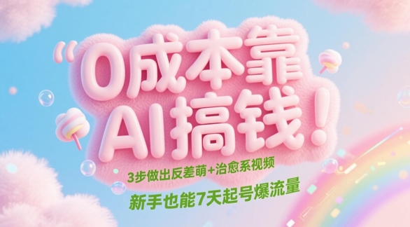 0成本靠AI搞钱！3步做出反差萌+治愈系视频，新手也能7天起号爆流量-一起创业