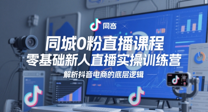 同城0粉直播课程，零基础新人直播实操训练营，解析抖音电商的底层逻辑-一起创业