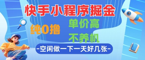 快手小程序掘金，纯0撸，单价高不养机 利用空闲时间做一做，一天好几张【揭秘】-一起创业