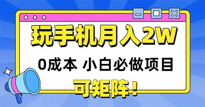 玩玩手机月入20000+，0成本小白必做项目，可矩阵-一起创业
