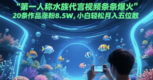 第一人称水族代言视频条条爆火，20条作品涨粉8.5W，小白轻松月入五位数-一起创业