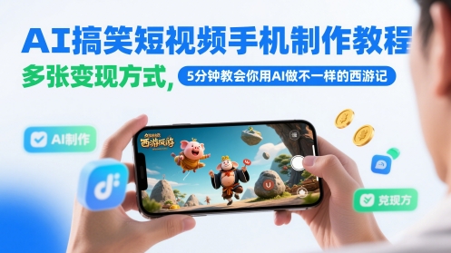 AI搞笑短视频手机制作教程，多张变现方式，5分钟教会你用AI做不一样的西游记-一起创业