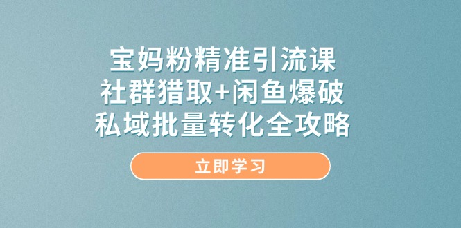 宝妈粉精准引流课，社群猎取+闲鱼爆破，私域批量转化全攻略-一起创业
