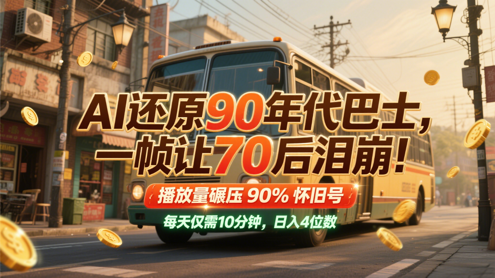 AI还原90年代巴士，一帧让70后泪崩！播放量碾压90%怀旧号，每天10分钟，日入4位数-一起创业