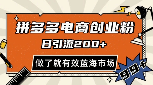 拼多多引流电商创业粉，日引200+，可矩阵放大，做了就有效【揭秘】-一起创业