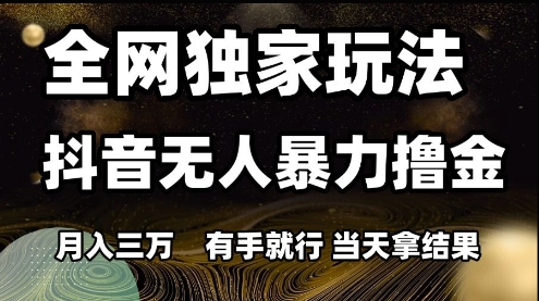 全网独家玩法抖音无人暴力撸金，月入3W，有手就行，当天拿结果【揭秘】-一起创业