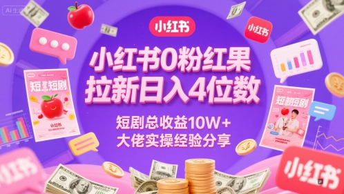 小红书0粉红果短剧拉新日入4位，数短剧总收益10W+大佬实操经验分享-一起创业