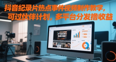 抖音纪录片热点事件视频制作教学，可过伙伴计划，多平台分发撸收益-一起创业