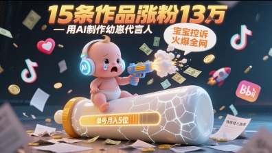 用AI制作幼崽代言人，宝宝的控诉火爆全网，15条作品涨粉13W，单号月入5位数实操教程-一起创业