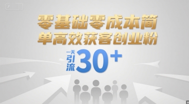 零基础零成本简单高效获客创业粉，一天引流30+-一起创业