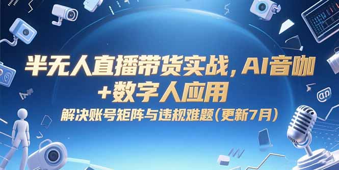 半无人直播带货实战，AI音咖+数字人应用 解决账号矩阵与违规难题(更新7月-一起创业