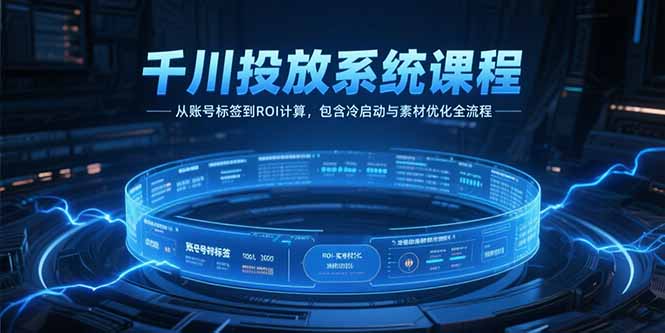 千川投放系统课程，从账号标签到ROI计算，包含冷启动与素材优化全流程-一起创业