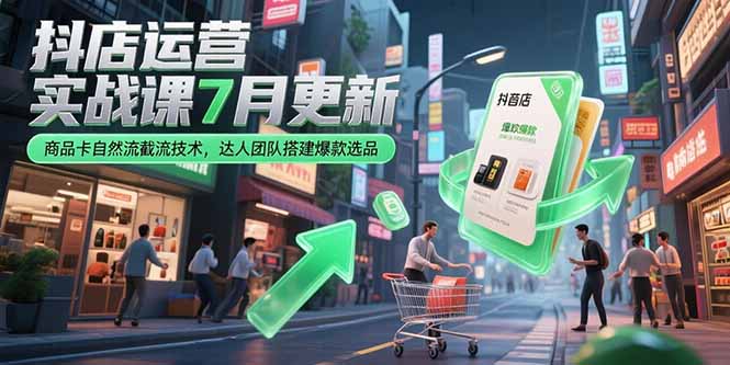 抖店运营实战课7月更新，商品卡自然流截流技术，达人团队搭建爆款选品-一起创业
